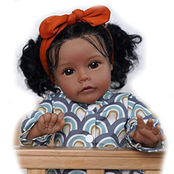 JIZHI Black Reborn Baby Dolls - 18 Inch Realistic-Newborn Baby Dolls - Lifelike Baby Dolls Girl Real Life Reborn Baby Soft Body with Clothes & Gift Box for Kids Age 3+