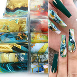 Marble Nail Foil Transfers, 10 Sheets Abstract Green Marble Stone Nail Art Foil Holographic Starry Sky Blue Gold Blooming Design Designer Nail Stickers Decals Wraps Foil Transfer Adhesive DIY Nail Decoration for Women Girls