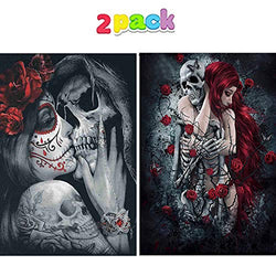 2 Pack Diamond Painting Kits for Adults Halloween Beauty Skull 5D DIY Full Drill Crystal Rhinestone Embroidery Cross Stitch Arts Craft Canvas Home Decor (12x16inch, Halloween Beauty and Skull)