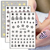 6Sheets Star & Heart Nail Art Stickers Decals Nail Decorations Black Pink Yellow Blue Star Heart Designs 3D Self-Adhesive Stick On Nails for Women Girls (Star&Heart)