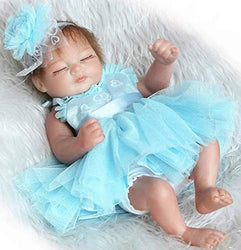 Pinky 26cm 10 inch Mini Hard Vinyl Silicone Full Body Reborn Baby Doll Realistic Newborn Dolls with Blue Dress Xmas Birthday Present
