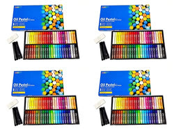 Non Toxic Mungyo Gallery Soft Oil Pastels Set of 48 with Drawing Materials (Pastel Holder, Eraser) (Four Pack)