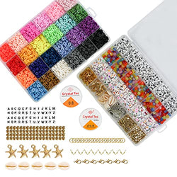 Osprey 6500+ pcs Flat Polymer Heishi Clay Beads in 24 Colors, Round Spacer Clay Beads Kit with Jump Rings Pendant Charm Kit and 2 Elastic Strings for DIY Jewelry Makings Bracelet Necklace