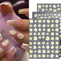 YOSOMK 9 Sheets Flower Nail Art Stickers Decals 3D White Colorful Daisy Nail Decals Spring Summer Nail Stickers for Nail Art Perfect Nail Accessories Self-Adhesive Design Nail Decoration for Women