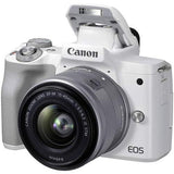 Canon EOS M50 Mark II Mirrorless Digital Camera Bundle + 15-45mm Lens (White) - 4729C004