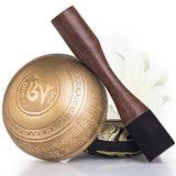 Silent Mind ~ Tibetan Singing Bowl Set ~ Bronze Mantra Design ~ With Dual Surface Mallet and Silk Cushion ~ Promotes Peace, Chakra Healing, and Mindfulness ~ Exquisite Gift