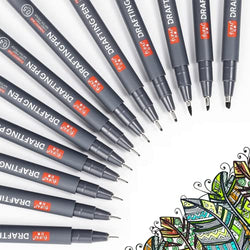 Precision Black Micro-Pen Fineliner Ink Pens, Waterproof Archival Ink, Drawing Pens, Artist Illustration Pens, Multiliner, for Art Watercolor, Sketching, Anime, Manga, Design, 12/Set(Black)