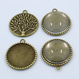 20sets Antique Bronze Color Round Tree Bezel Glass Tile Cabochon-pendant Kit Pendant Charm Cameo