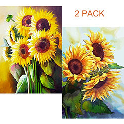 BOHADIY 2 Pack DIY 5D Diamond Painting by Number Kit for Adult, Sunflowers Full Drill Crystal Rhinestone Embroidery Cross Stitch Diamond Embroidery Dotz Kit Home Wall Decor