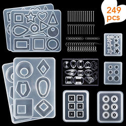 Suhome Resin Jewelry Molds Epoxy Resin Earring Molds, Pendant Molds, Bracelet Molds and Necklace Molds Kits 249 Pcs Silicone Resin Casting Molds for Jewelry Making