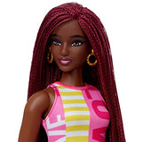 Barbie Fashionistas Doll #186, Curvy, Crimson Braids, Sleeveless Love Dress, Hoop Earrings, Toy for Kids 3 to 8 Years Old