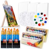 Acrylic Painting Set with 1 Wooden Easel 3 Canvas Panels30 pcs Nylon Hair Brushes 3 PCS Paint Plates and 2 PCS of 12ml Acrylic Paint in 12 Colors for Acrylic Painting Artist Professional Kit