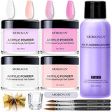 Morovan Acrylic Nail kit - 4pcs Acrylic Powder and Liquid Set Professional Nails Kit Acrylic Set for Beginners with Monomer Acrylic Nail Liquid Nail Brush and Nail Forms for Acrylic Nails Extension