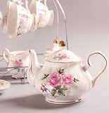 ufengke 15 Piece European Bone China Coffee Cup Set, Ceramic Porcelain Tea Cup Set with Metal Holder, Tea Gift Sets, Pink Camellia Painting