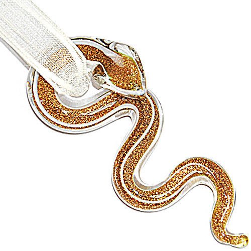 Gold Foil White Snake Lampwork Glass Murano Bead Pendant Ribbon Necklace Cord