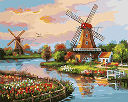 DoMyArt Paint by Number Kit with Acrylic Pigment On Canvas for Adults Beginner - Windmill 16X20 Inch