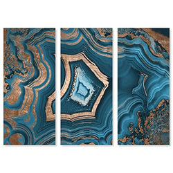 The Oliver Gal Artist Abstract 'Blue Teal Geode with Gold Three Piece' Crystals | Blue, Bronze 3 Panel Wall Art | Canvas Wall Art | Ready to Hang Home Décor, 16x36, (39965_16x36x3_CANV_XHD)