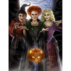 5D DIY Halloween Diamond Painting Kits for Adults"Three Pumpkin Witches" Handmade Cross Stitch Embroidery Round Rhinestone Mosaic Creative Halloween Decoration