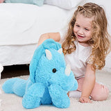 Tezituor Blue Triceratops Stuffed Animal Cute Dinosaur Triceratops Plush Toy Soft Dinosaur Plush Pillow for Kids, 24 inch
