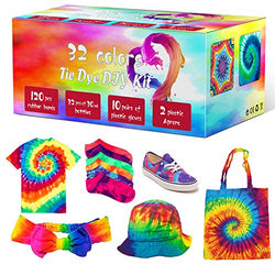 Tie Dye Kit, 32 Colors Fabric Dye Art Kit for Kids, Adults and Groups with Rubber Bands, Gloves, Plastic Film and Table Covers, Add Water Only for Party Gathering Festival User-Friendly