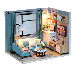 Kisoy DIY Dollhouse Kit, 1:24 Scale Exquisite Miniature with Furniture, Dust Proof Cover and Music Movement, for Your Perfect Craft (Corner of Living Room)