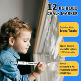 12 Pack Liquid Chalk Markers Erasable Neon Pens,Including 3 Metallic Colors | Wet Wipe Washable Paint for Chalkboard Sign, Blackboards, Car Window, Glass, Bistro, Board, Mirror,6mm Reversible Tip