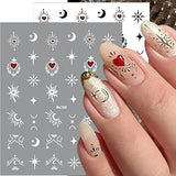 10 Sheets Sun Moon Star Nail Art Stickers Self-Adhesive Nail Supplies 3D Holographic Star Moon Nail Decals Gold Silver Design Nail Decorations Designer Nail Stickers for Women DIY Manicure Charms