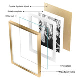ArtbyHannah 3 Pack 11x14 Modern Gold Wood Picture Frame Collage Set for Wall Art Decor- Made to Display Photo 8x10 and 5x7 with Mat for Gallery Wall Kit or Home Decoration
