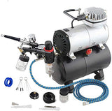 2 Pro Airbrush Kit and Quiet Airbrush Compressor with Air Tank,Cleaning Brush Set,Moisture Filter Regulator,Pressure Gauge, Air Hose,Holder for Painting,Makeup Cake Spray Model Tattoo Nail Art
