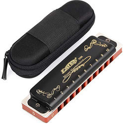 Anwenk Harmonica Key of D 10 Hole 20 Tone Diatonic Blues Harmonica D with Case Top Grade for Professional Player,Beginner,Students,Children,Kids Gift(East Top)- Black (D)
