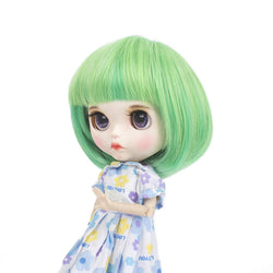 MUZI WIG Doll Hair Wigs for Blythe Dolls with 9~10 inch Head, Short BOBO Stlye Heat Resistant Synthetic Doll Hair Accessories (Green)