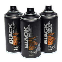 Montana Black Spray Paint Set of 3 Pocket Sized 150ml High Pressure Cans for Murals and Graffiti