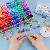 Quefe 3850pcs Pony Beads Kit, Including 3060pcs Rainbow Opaque Beads and 790pcs Letter Beads, 36 Colors 10 Pendants and 3 Rolls Crystal String for Bracelets Jewelry Necklace Making Christmas Crafts