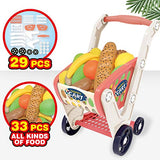 LADUO Large Kids Shopping cart Toy,Childrens Shopping Trolley Basket Toys.33pcs Play Shopping,Kitchen,Food Role Play(23" x19" x 13").for 3,4,5,6 Year Boys/Girls