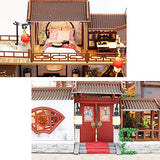 WYD Chinese Building Model Large Courtyard Loft Scene Dollhouse Creative Assembled Toy Gift with LED Light Movement Wooden Miniature House Kit