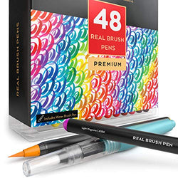 Arteza Real Brush Pens, 48 Colors for Watercolor Painting with Flexible Nylon Brush Tips, Paint