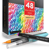 ARTEZA Real Brush Pens Bundle: Pack of 48 and 9x12" Expert Watercolor Pad, 14 100% Cotton, Ideal