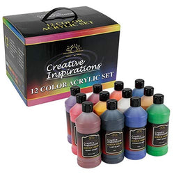 Creative Inspirations Artist Acrylic Paint Set of 12 Assorted Colors - 16 oz Bottles