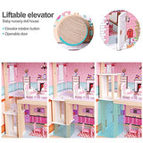ROBOTIME Kid Doll Houses, Wooden Dollhouses Playset Cottage with Liftable Elevator, 2.66 Feet High Dollhous for Kids Toddlers Girls