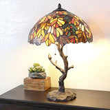 Tiffany Style Stained Glass Table Lamp: 24.5 Inch Victorian Style Colorful Maple Leaf Accent Lamp