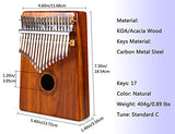 Thumb Piano 17 Keys Kalimba Acacia KOA Body Finger Piano Mbira Sanza Thumb Instrument with Kalimba Songbook 15 Songs Study Guide, Tuning Hammer and 4 Pcs Finger Thumb Picks(Solid KOA Wood)
