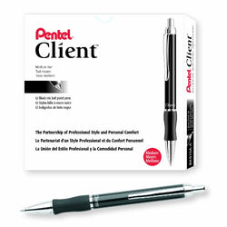 Pentel Client Retractable Ballpoint Pen, Medium Line, Black Barrel, Black Ink, Box of 12 (BK910A-A)