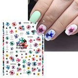 JMEOWIO 9 Sheets Spring Flower Nail Art Stickers Decals Self-Adhesive Pegatinas Uñas Leaves Nail Supplies Nail Art Design Decoration Accessories