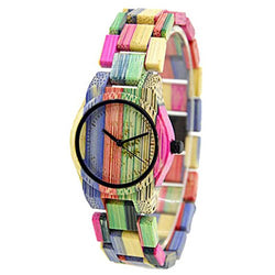 Bewell Women's Fashion Colored Bamboo Wooden Watch Quartz Handmade Bracelet Wristwatch