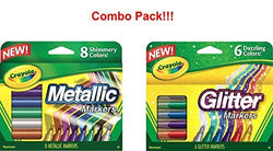 Crayola Metallic Markers 8 Count, Glitter Markers 6 Count, Combo Pack Bundle