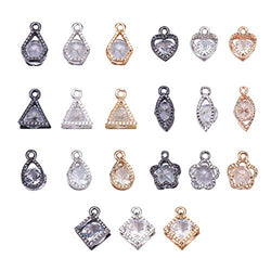 PH PandaHall 105 pcs 7 Shapes Cubic Zirconia Alloy Flower/Heart/Horse Eye/Triangle Charms Sets for Jewelry Making, Golden/Silver/Gunmetal