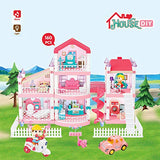 LEAMEERY Dream House Dollhouse Building Toys, Pretend Play Dream House for Girls, Three-Story Girls Doll house Toy with Furniture, Dolls, Pet, Car and Accessories, DIY Creative Gift for Girls Toddlers
