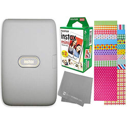 Fujifilm Instax Mini Link Smartphone Printer + Fujifilm Instax Mini Instant Film (20 Sheets) Bundle with Sturdy Tiger Stickers + Deals Number One Cleaning Cloth (Ash White)