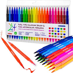 24 Colors Watercolor Paint Markers, Dual Tip Coloring Paint Markers Set Brush Pen and Fine Tip for Kid and Adult Coloring, Painting, Sketching and Drawing, School Supplies and Art Supplies