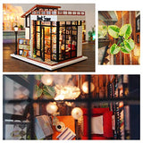 DIY Miniature Dollhouse Wooden Furniture Kit Book Shop DIY Mini House 1:24 Scale Room Assembly Doll House Building Kit Festival Birthday Gifts for Adults Girls with LED Light Dust Cover Music Movement